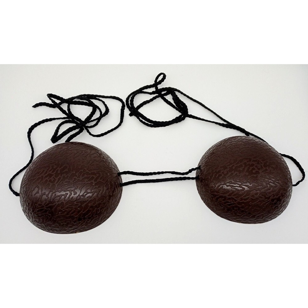 Brown Coconut Shell Bra Top Costume Luau Mermaid Bikini Plastic Tie Cords